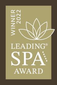 Grafik mit Schriftzug Leading SPA Award und Grafik von Seerose für Hotel Hüttenhof