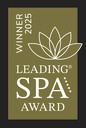 Grafik mit Schriftzug Leading SPA Award und Grafik von Seerose für Hotel Hüttenhof